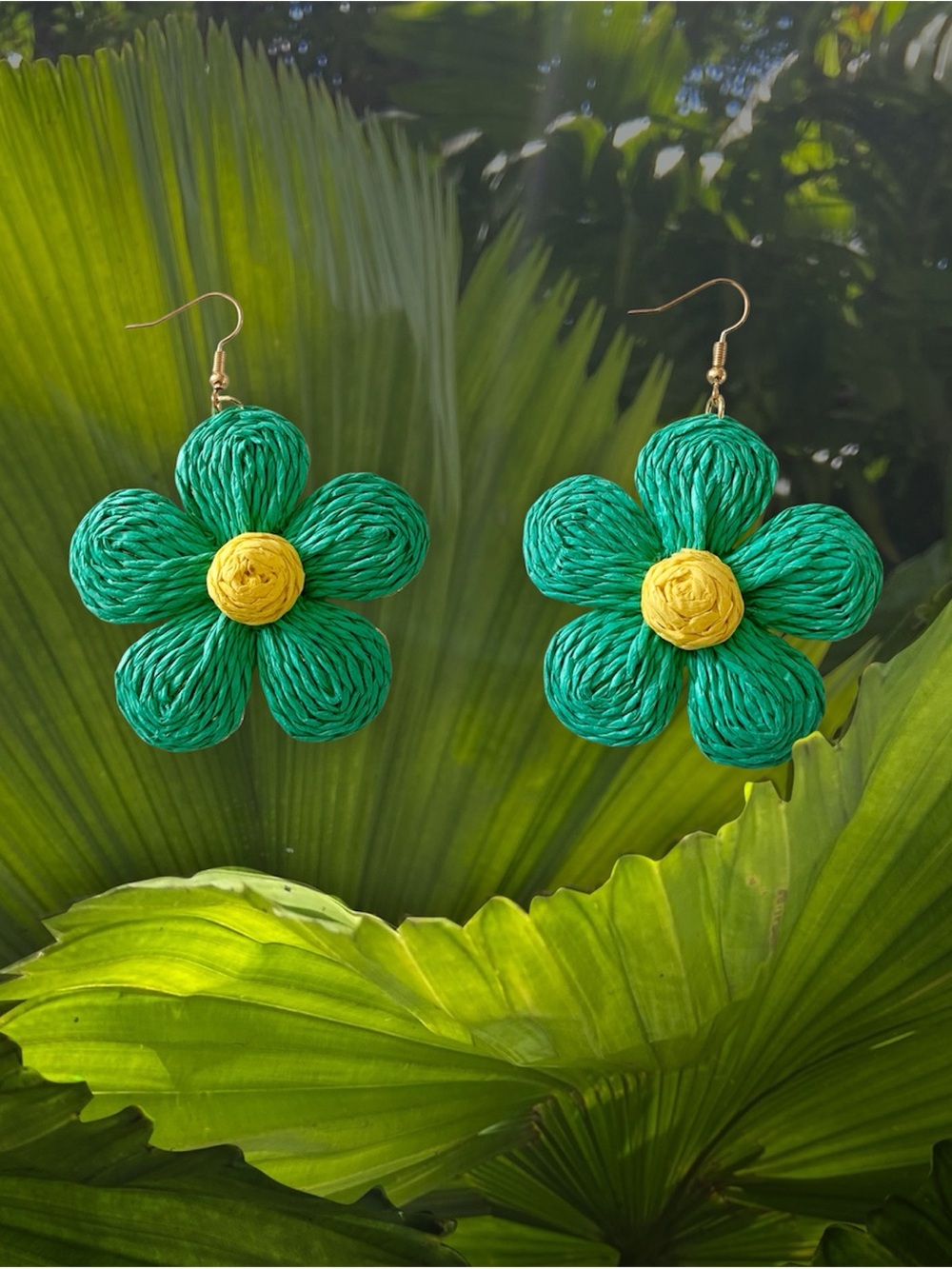 Flower Drop Dangle Handmade Earrings Green and Yellow.